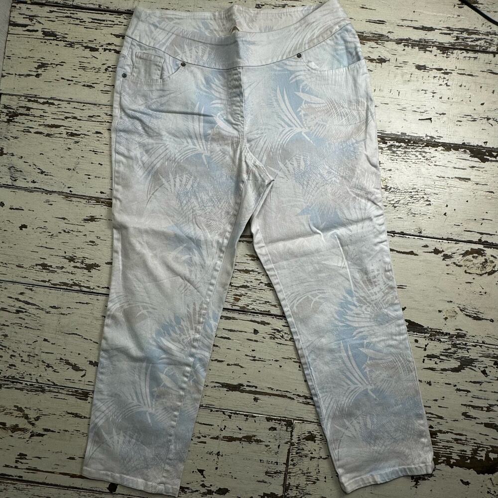 Westbound Tropical Leaf Printed Pants Sz 18W Cotton Blend Stretch Coastal Resort - Picture 3 of 9
